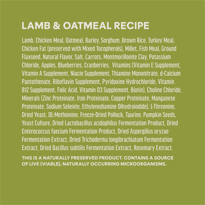 Instinct BeNatural Kibble Real Lamb & Oatmeal Recipe dog 24 lb. ingredients, nutrition and feeding label