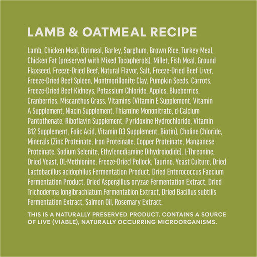 Instinct RawBoost+ Whole Grain Kibble Real Lamb & Oatmeal Recipe dog  ingredients, nutrition and feeding label