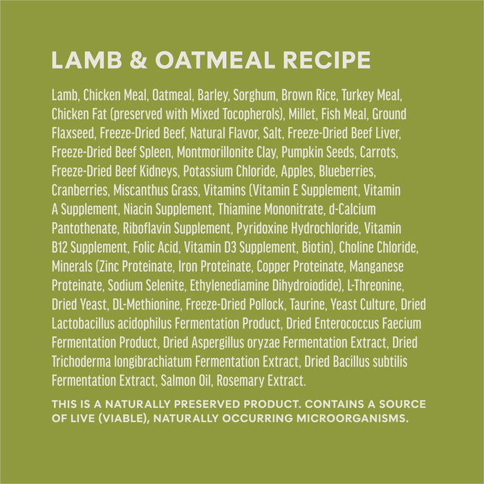 Instinct RawBoost+ Whole Grain Kibble Real Lamb & Oatmeal Recipe dog  ingredients, nutrition and feeding label