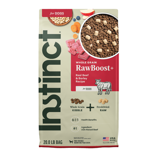Instinct RawBoost+ Whole Grain Kibble Real Beef & Barley Recipe dog 20 lb. front package