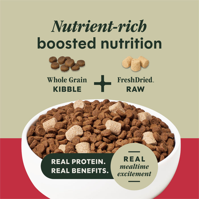Instinct RawBoost+ Whole Grain Kibble Real Beef & Barley Recipe dog 20 lb. product benefits and recipe information