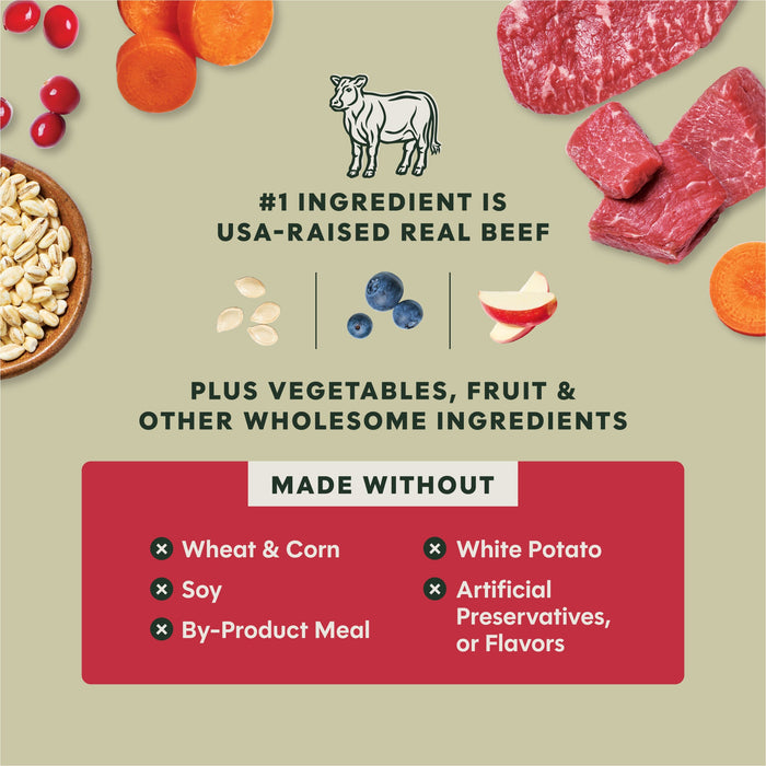 Instinct RawBoost+ Whole Grain Kibble Real Beef & Barley Recipe dog 20 lb. product benefits and recipe information
