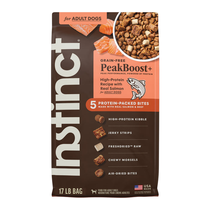 Instinct PeakBoost+ Kibble Real Salmon Recipe dog 17 lb. front package