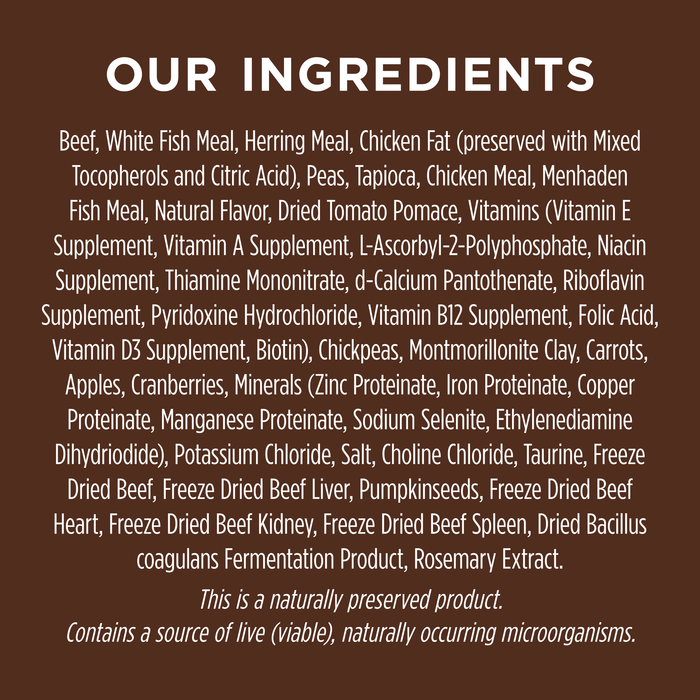 Instinct Original Kibble Real Beef Recipe dog 20 lb. product benefits and recipe information