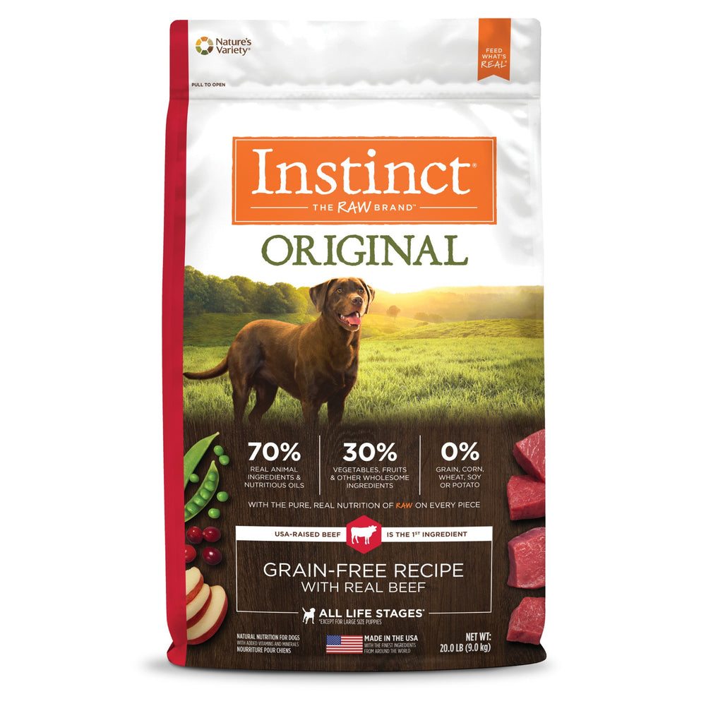 Instinct Original Kibble Real Beef Recipe dog 20 lb. front package