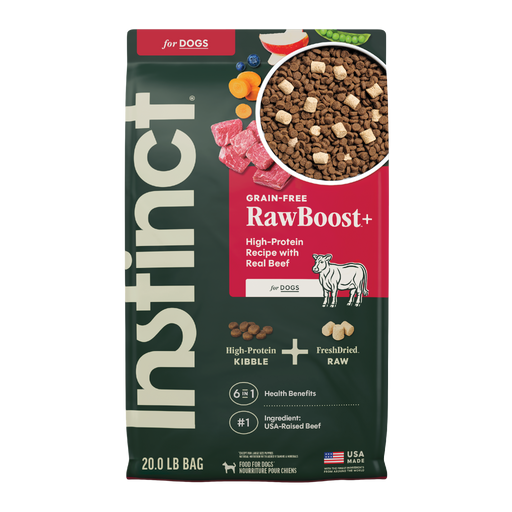 Instinct RawBoost+ Kibble Real Beef Recipe dog 20 lb. front package