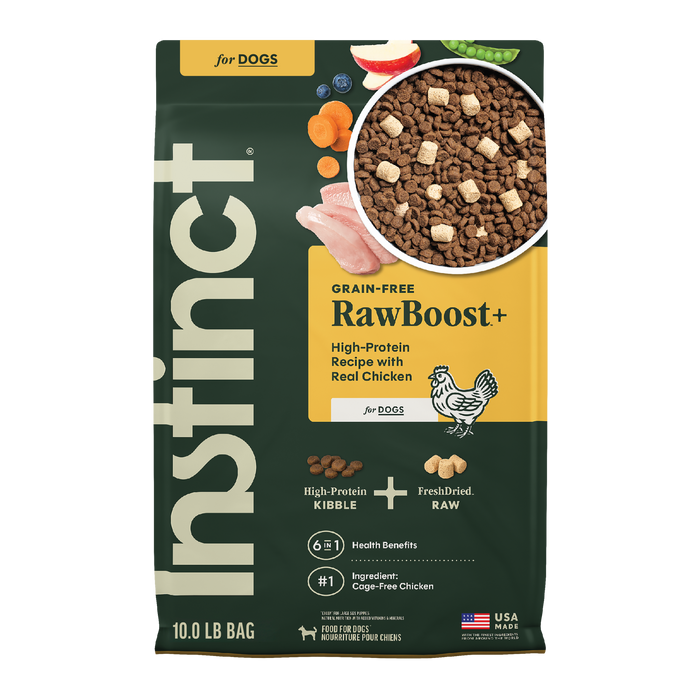 Instinct RawBoost+ Kibble Real Chicken Recipe dog 10 lb. front package