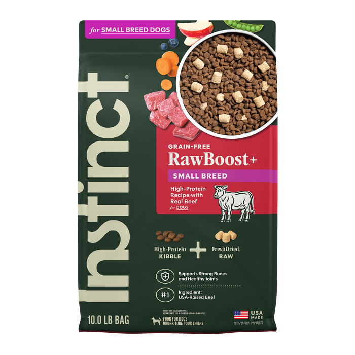 Instinct RawBoost+ Kibble for Small Breed Dogs Real Beef Recipe dog 10 lb. front package