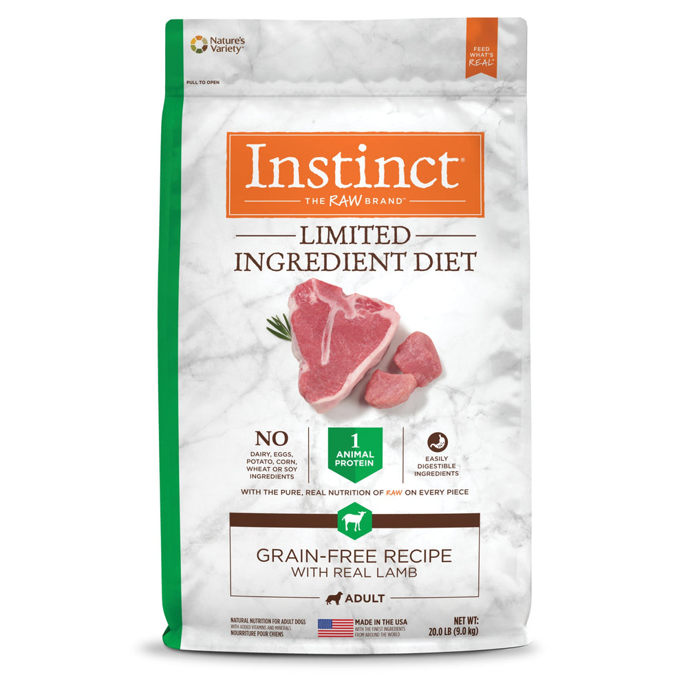 Instinct Limited Ingredient Diet Kibble Real Lamb Recipe dog 20 lb. front package