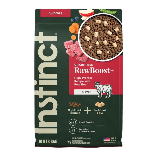 Instinct RawBoost+ Kibble Real Beef Recipe dog 10 lb. front package