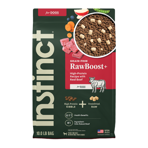 Instinct RawBoost+ Kibble Real Beef Recipe dog 10 lb. front package
