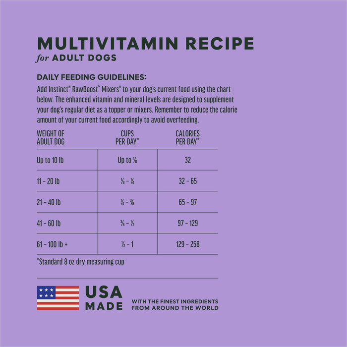 Instinct RawBoost+ Mixers Multivitamin Recipe dog  ingredients, nutrition and feeding label