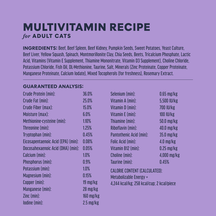 Instinct RawBoost+ Mixers Multivitamin Recipe cat  ingredients, nutrition and feeding label