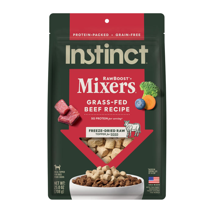 Instinct RawBoost+ Mixers Grass-Fed Beef Recipe dog 25 oz. front package