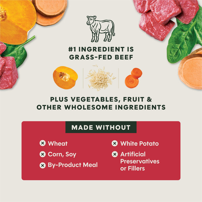 Instinct Freshly Crafted Meals Grass-Fed Beef Recipe dog 11 oz. product benefits and recipe information
