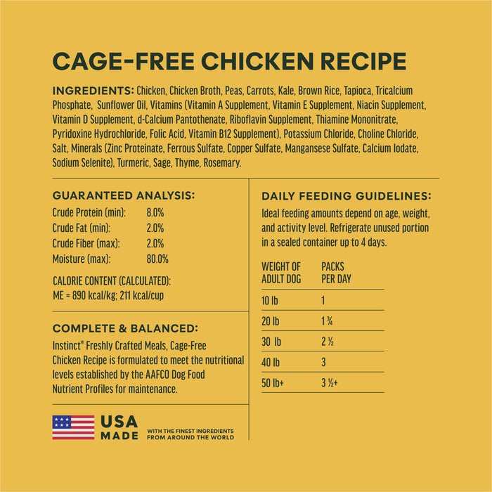 Instinct Freshly Crafted Meals Cage-Free Chicken Recipe dog 11 oz. ingredients, nutrition and feeding label