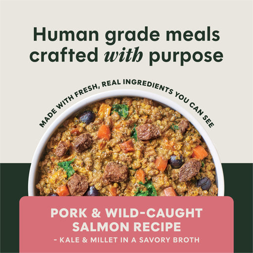 Instinct Freshly Crafted Meals Pork & Wild-Caught Salmon Recipe dog 11 oz. product benefits and recipe information