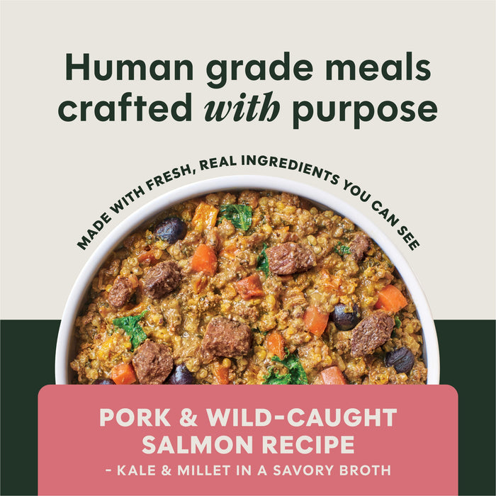 Instinct Freshly Crafted Meals Pork & Wild-Caught Salmon Recipe dog 11 oz. product benefits and recipe information