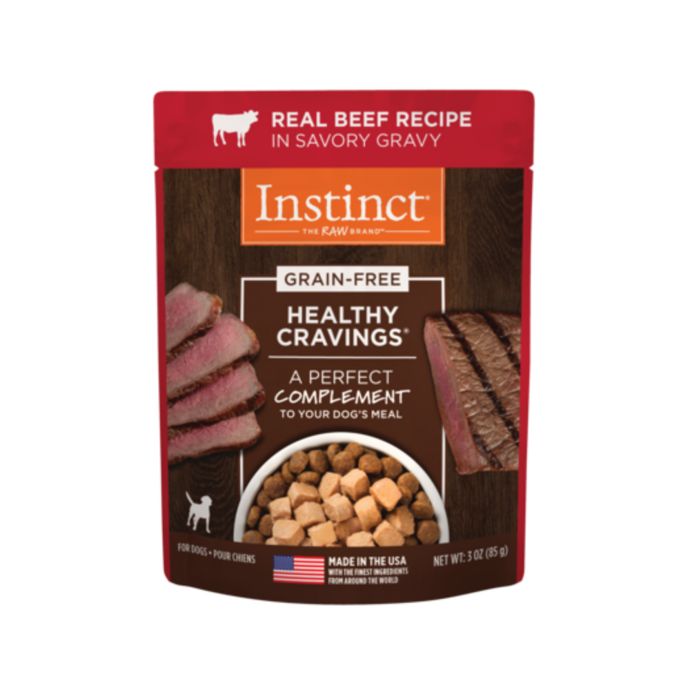 Instinct Healthy Cravings Toppers Real Beef Recipe dog 3 oz. front package