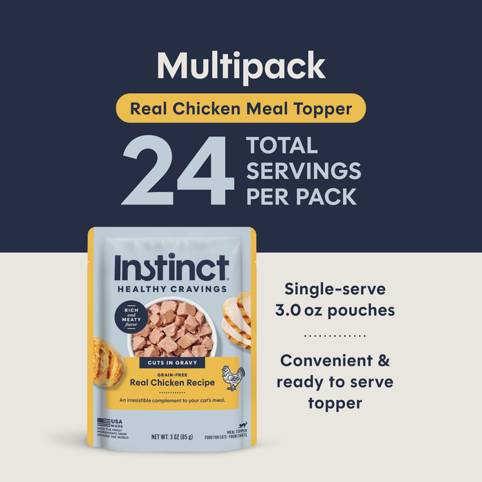 Instinct Healthy Cravings Toppers Real Chicken Recipe cat 3 oz. product benefits and recipe information