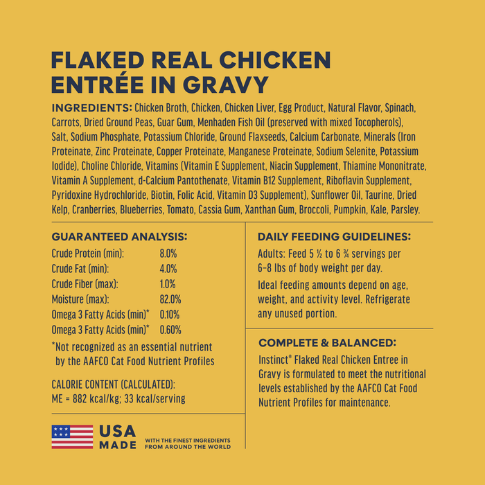 Instinct Split Cups Flaked Chicken Entrée cat 2.64 oz. ingredients, nutrition and feeding label