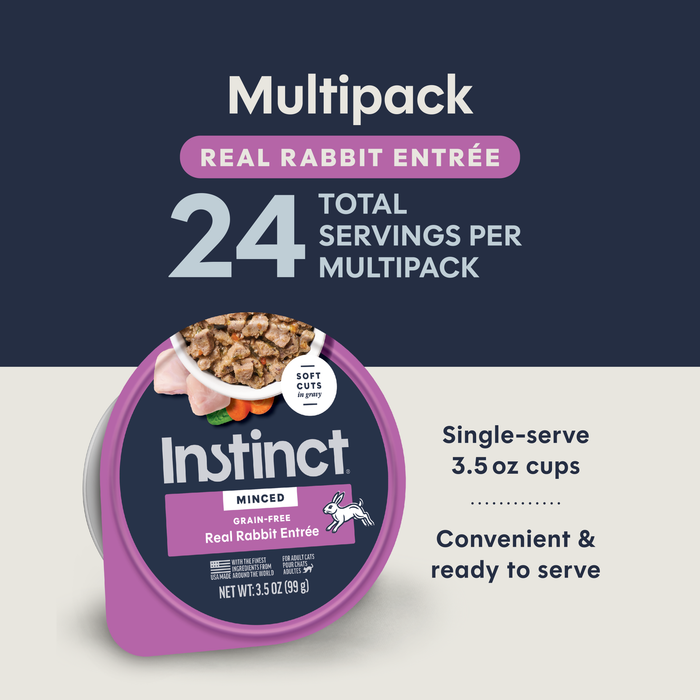 Instinct Minced Cups Rabbit Recipe cat 3.5 oz. product benefits and recipe information