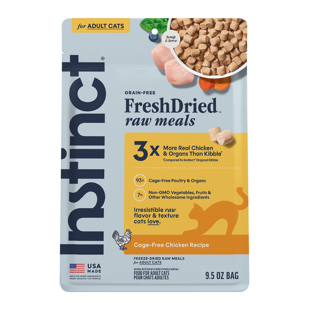 Instinct FreshDried Raw Meals Cage-Free Chicken Recipe cat 9.5 oz. front package