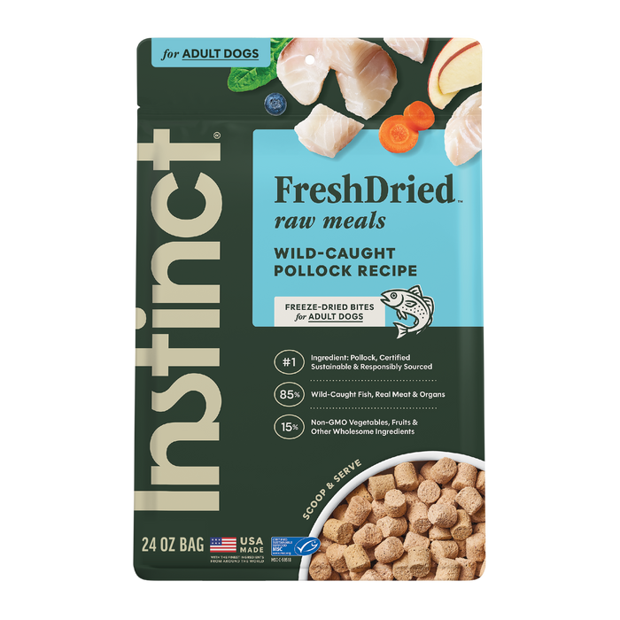 Instinct FreshDried Raw Meals Wild-Caught Pollock Recipe dog 24 oz. front package