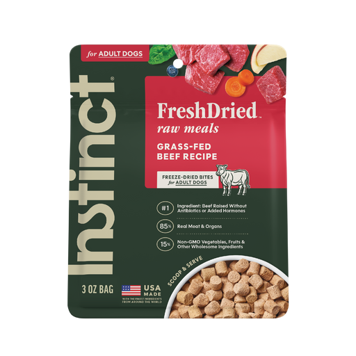 Instinct FreshDried Raw Meals Grass-Fed Beef Recipe dog 3 oz. front package