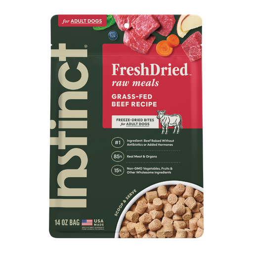 Instinct FreshDried Raw Meals Grass-Fed Beef Recipe dog 14 oz. front package