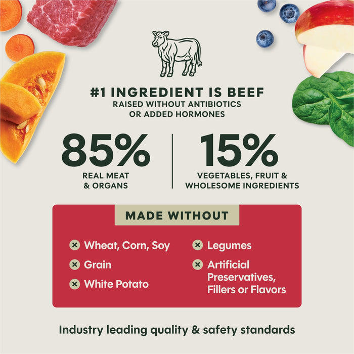 Instinct FreshDried Raw Meals Grass-Fed Beef Recipe dog 14 oz. product benefits and recipe information