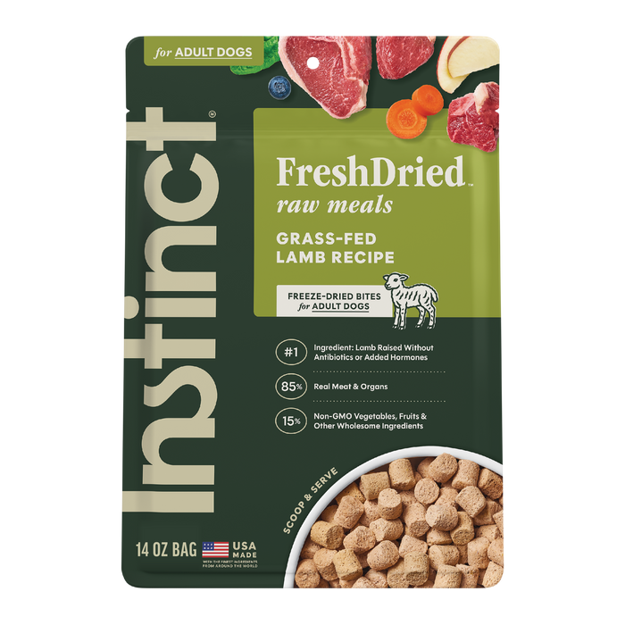 Instinct FreshDried Raw Meals Grass-Fed Lamb Recipe dog 14 oz. front package