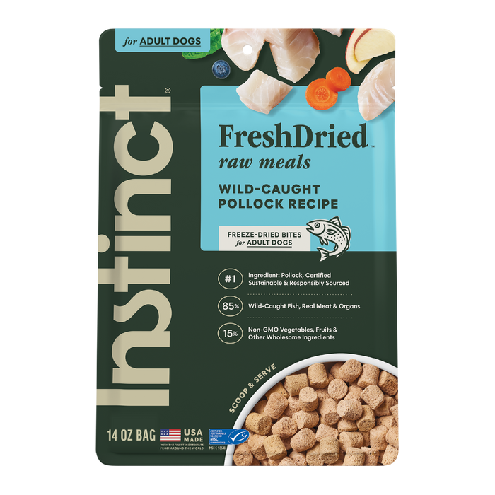 Instinct FreshDried Raw Meals Wild-Caught Pollock Recipe dog 14 oz. front package