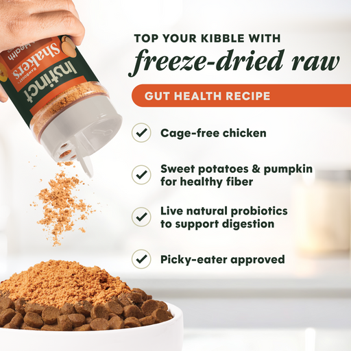 Instinct RawBoost+ Shakers Gut Health Recipe dog 5.5 oz. product benefits and recipe information
