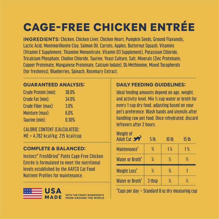 Instinct FreshDried Patés Chicken Recipe cat 13 oz. ingredients, nutrition and feeding label