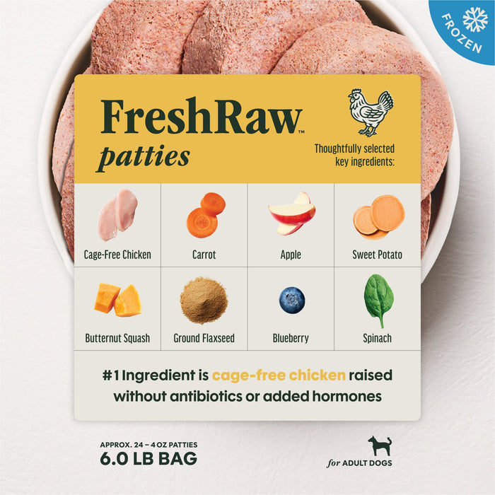 Instinct FreshRaw Patties Cage-Free Chicken Recipe dog 6 lb. product benefits and recipe information