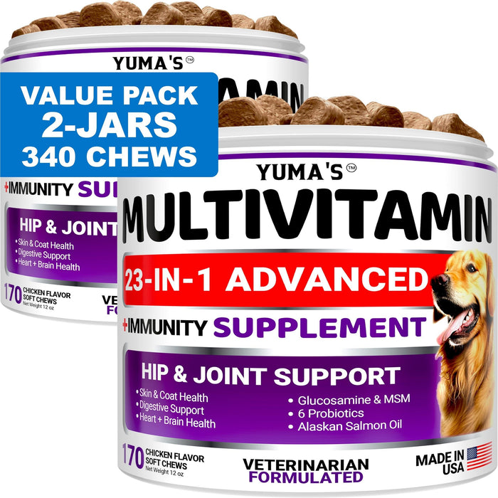 YUMA'S 23-in-1 Multivitamin Soft Chews for Dogs, Chicken Flavor, 2-Pack, 340 Count