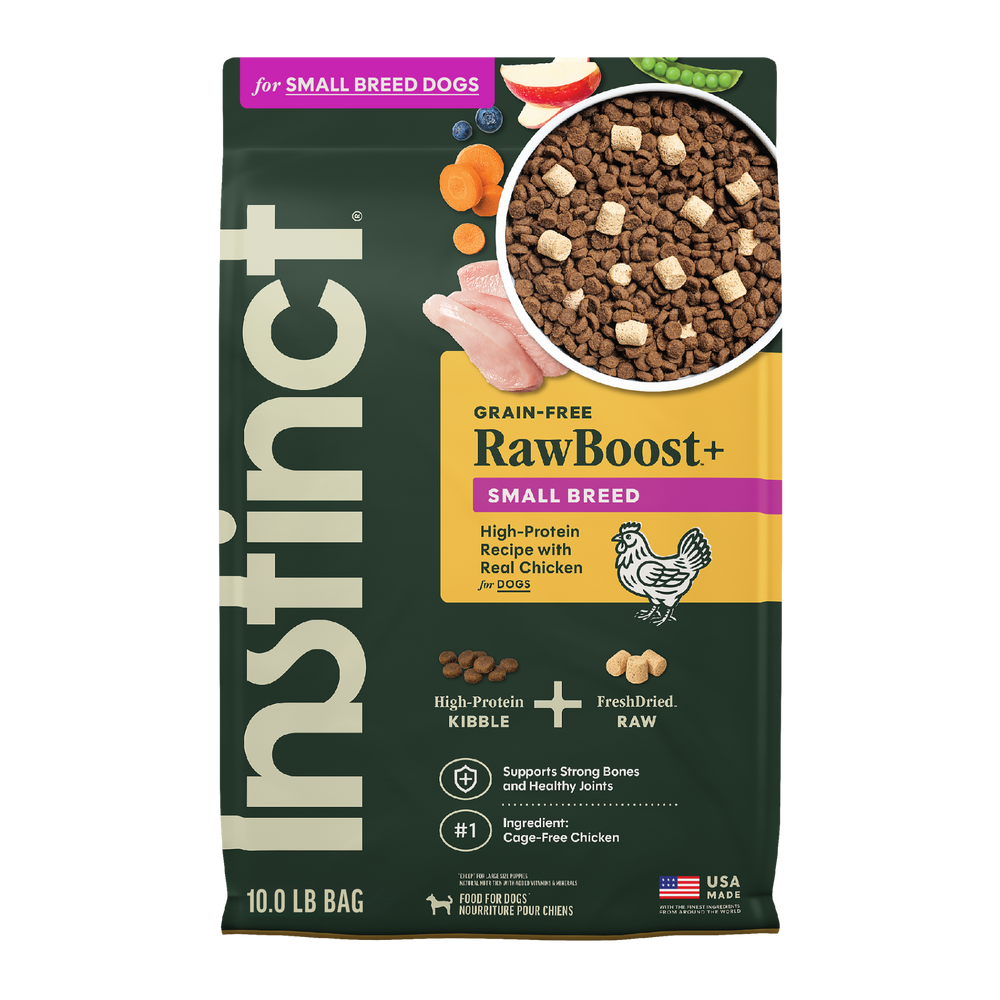 Instinct RawBoost+ Kibble for Small Breed Dogs Real Chicken Recipe dog 10 lb. front package