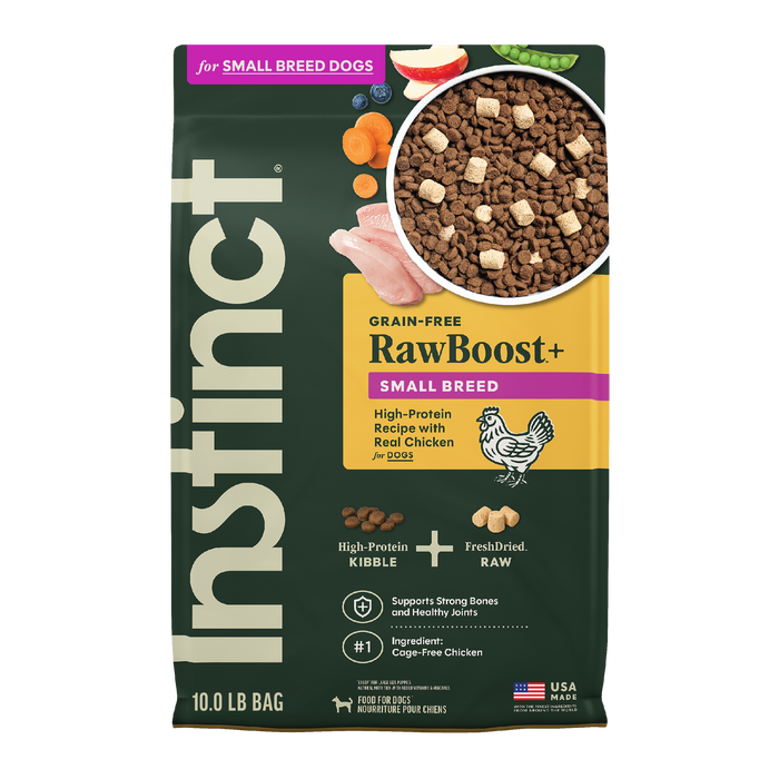 Instinct RawBoost+ Kibble for Small Breed Dogs Real Chicken Recipe dog 10 lb. front package