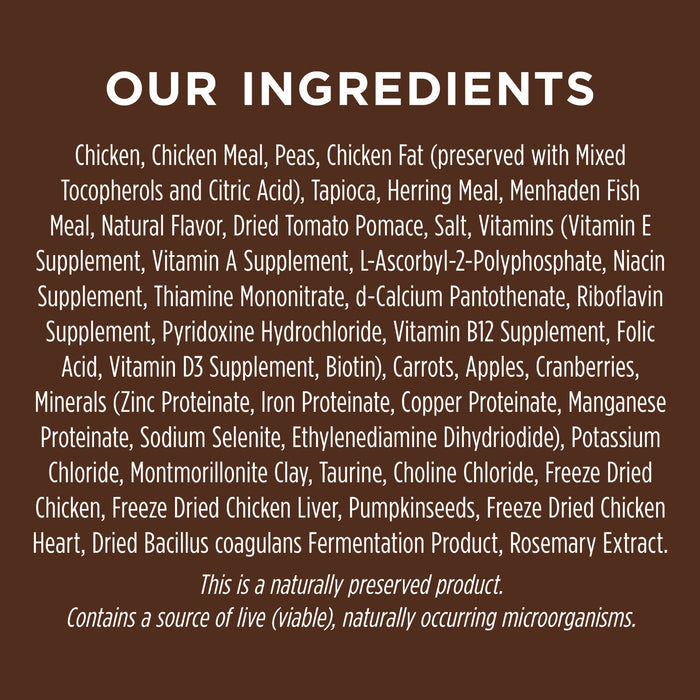 Instinct Original Kibble Real Chicken Recipe dog 22.5 lb. product benefits and recipe information