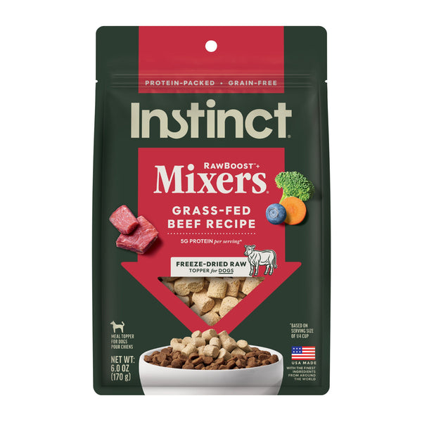 Instinct RawBoost+ Mixers Grass-Fed Beef Recipe dog 6 oz. front package