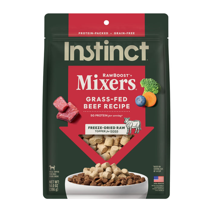 Instinct RawBoost+ Mixers Grass-Fed Beef Recipe dog 14 oz. front package