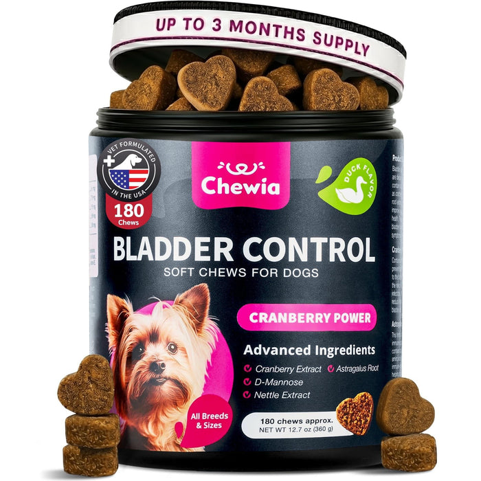 Chewia Cranberry Bladder Control Soft Chews for Dogs, Duck Flavor, 180 Count