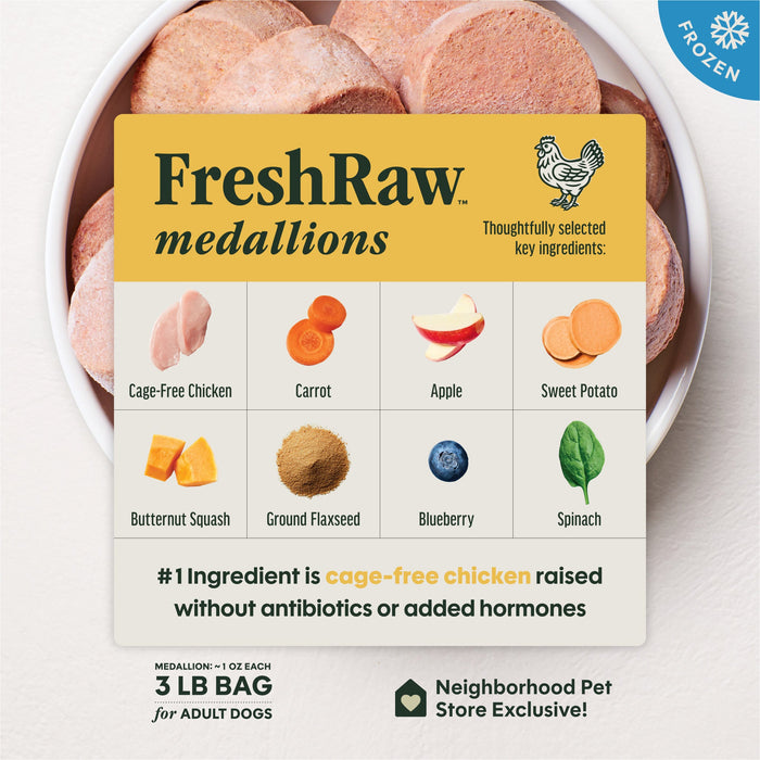 Instinct FreshRaw Medallions Cage-Free Chicken Recipe dog 3 lb. product benefits and recipe information
