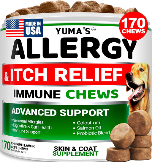 YUMA'S Allergy & Itch Relief Soft Chews for Dogs, Chicken Flavor, 170 Count