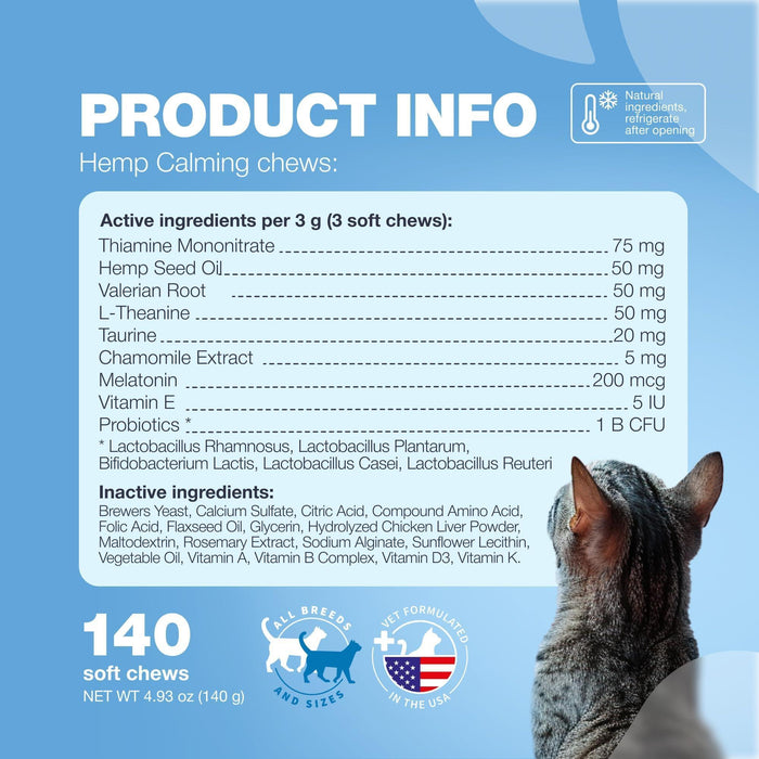 Chewia Hemp Calming Soft Chews for Cats, Chicken Flavor, 140 Count