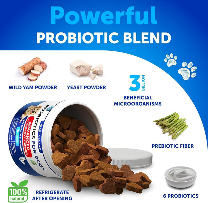 Artullano Advanced Probiotics for Dogs, Duck Flavor, 120 Soft Chews