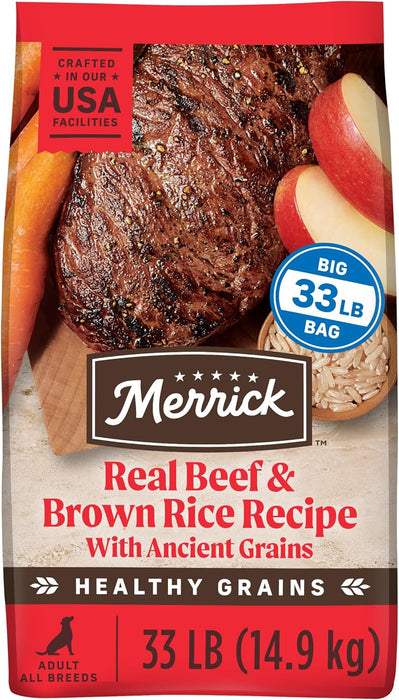 Merrick Healthy Grains Premium Adult Dry Dog Food, Wholesome And Natural Kibble With Beef And Brown Rice