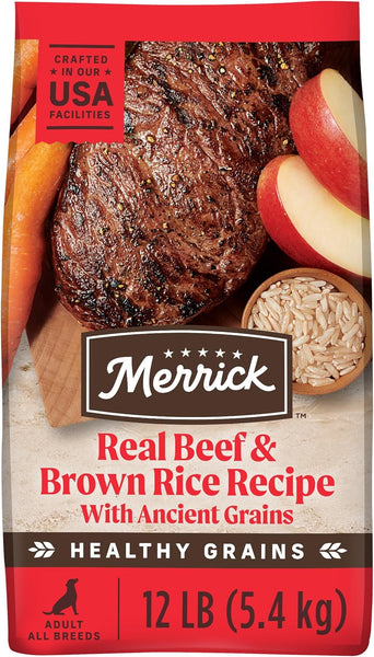 Merrick Healthy Grains Premium Adult Dry Dog Food, Wholesome And Natural Kibble With Beef And Brown Rice