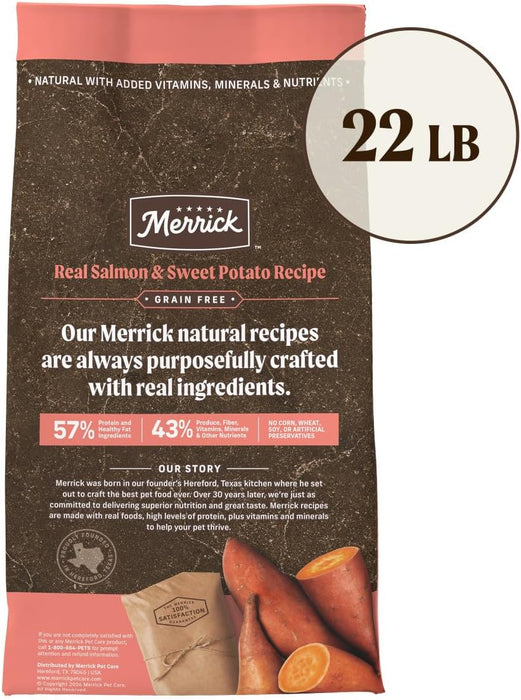 Merrick Premium Grain Free Dry Adult Dog Food, Wholesome And Natural Kibble With Real Salmon And Sweet Potato